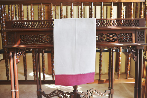 White Hemstitch Guest Towel with Pink Flambe Colored Border
